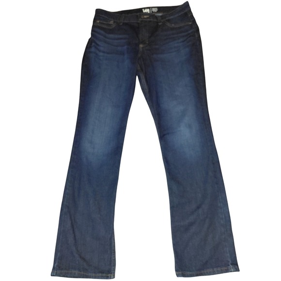 Lee Denim - Lee Womens Mid Rise Straight Leg Jeans Dark Wash Blue Regular Fit 14L